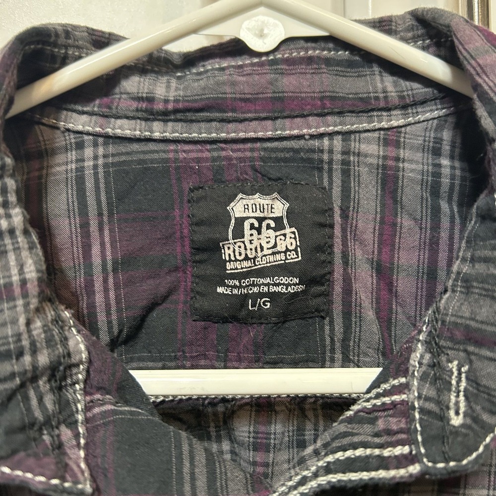 Route 66 Mens Purple Black Plaid Long Sleeve Button Down Shirt Large Western - Picture 2 of 12